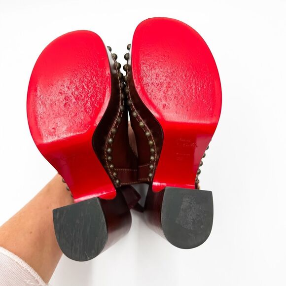 Christian Louboutin Joan Platform Wooden Heels Studded Clogs EU 38 US 8 - Picture 10 of 11